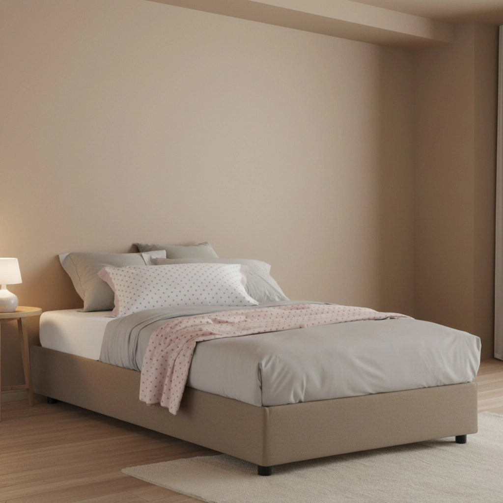 Alvise, Letto Piazza e Mezza Materasso Incluso Made in Italy, Grigio Tortora