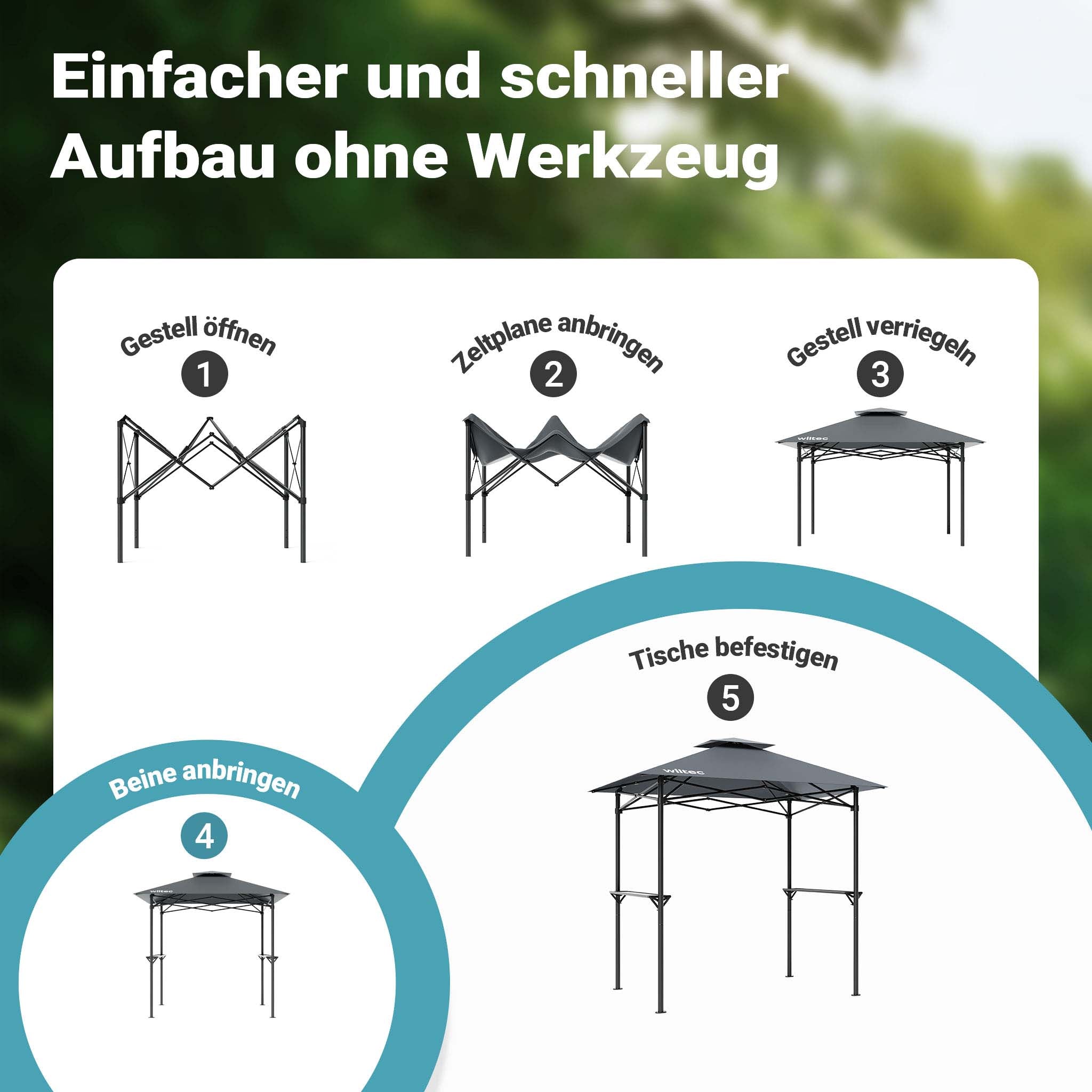 Gazebo per barbecue grigio 2,45 x 1,52 m con telone di copertura e due ripiani