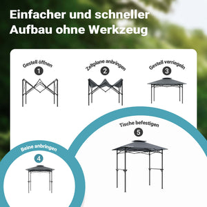 Gazebo per barbecue grigio 2,45 x 1,52 m con telone di copertura e due ripiani
