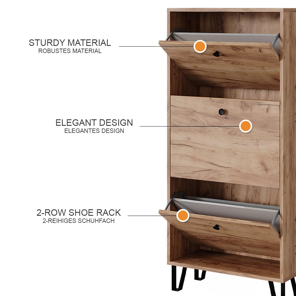 Vicco Scarpiera Quercia dorata 60 x 130 cm con 3 cassetti incernierati