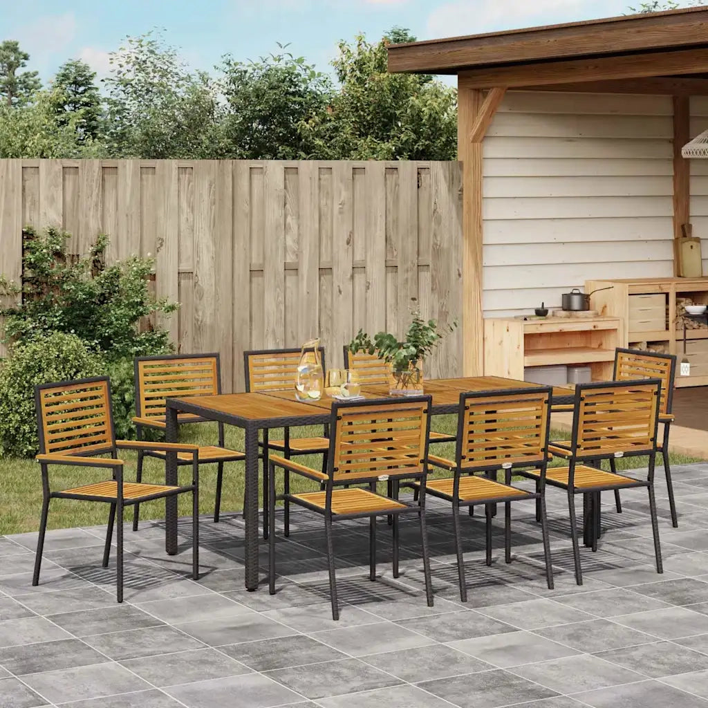 Set da Pranzo per Giardino 9 pcs Nero e Marrone polyrattan 3365444