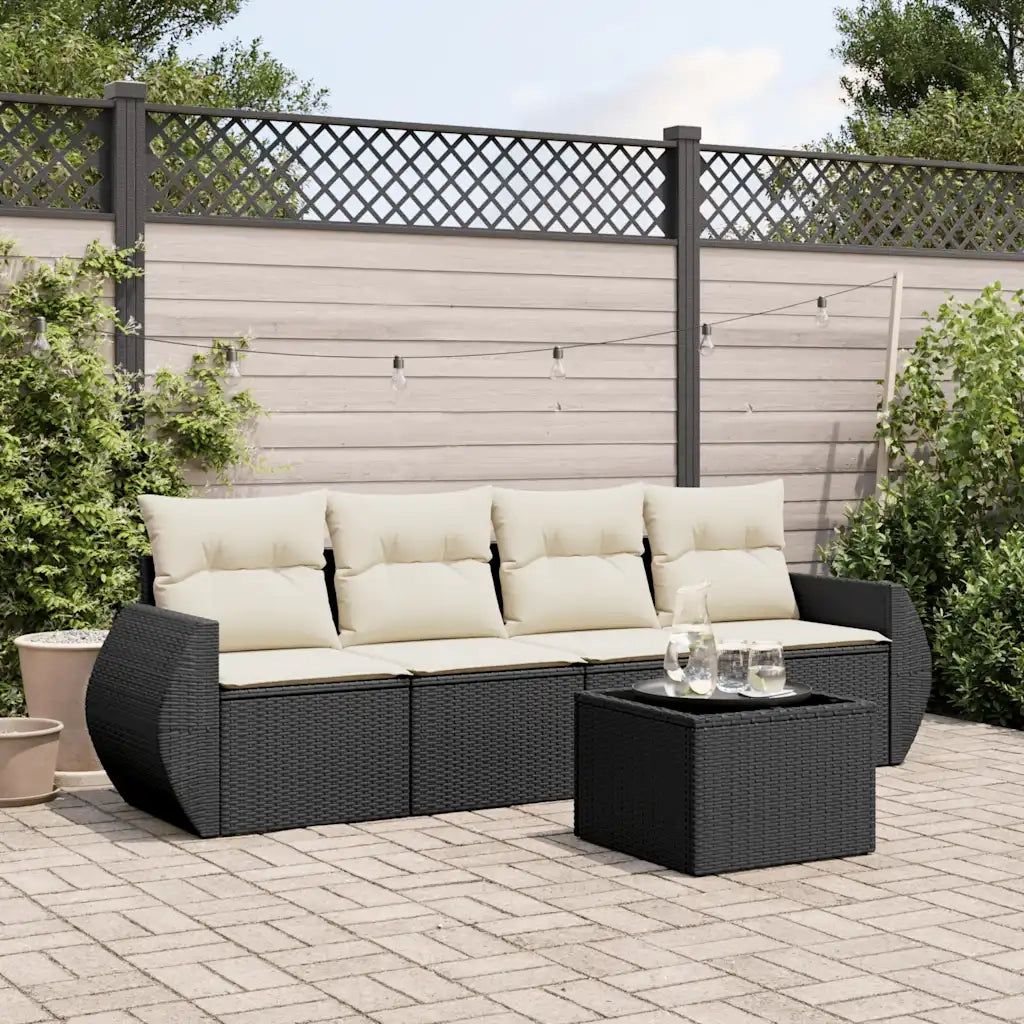 Set Divani da Giardino 5 pz | Set Salotto da Giardino con Cuscini in Polyrattan Nero