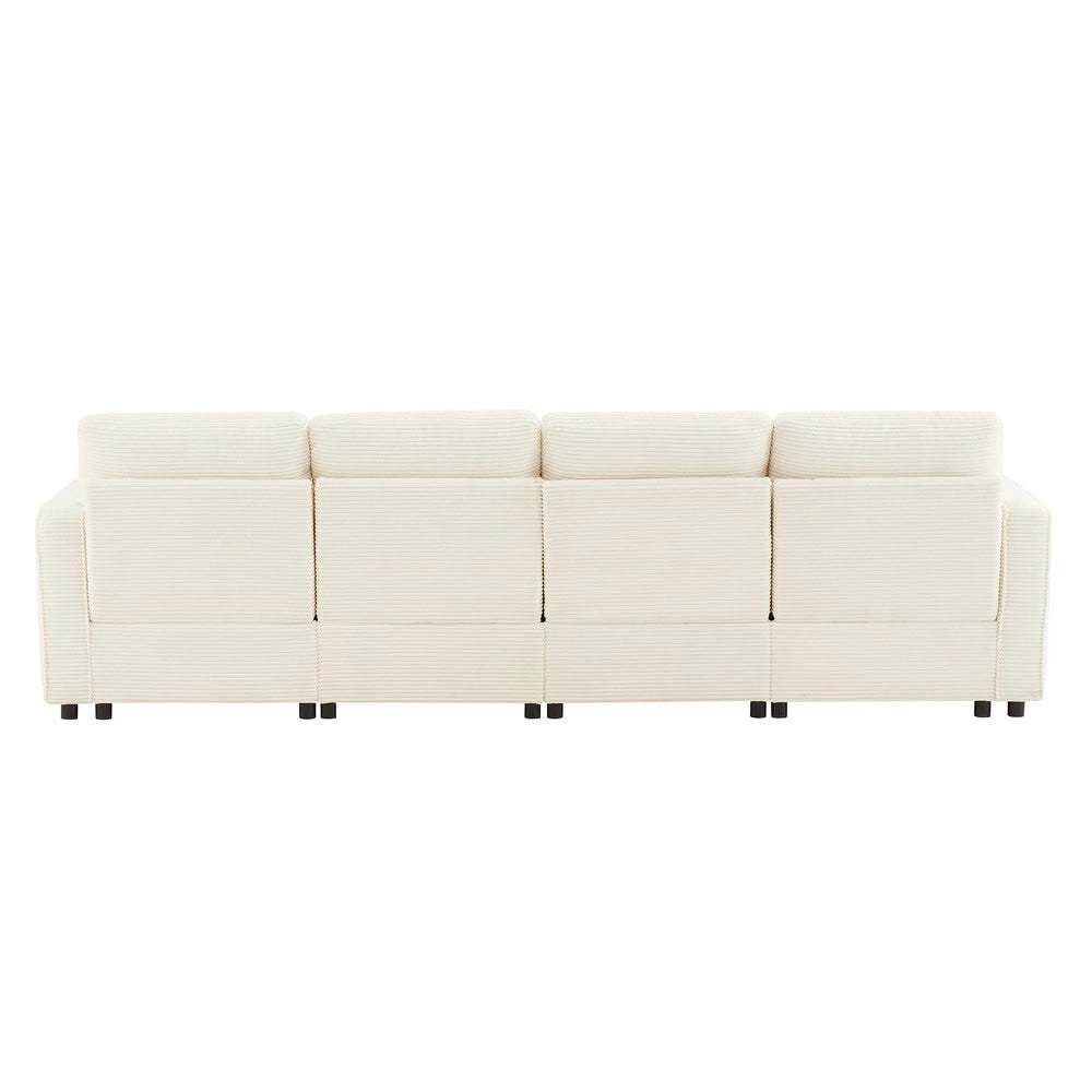 Divano 4 posti con contenitore e poggiapiedi ¨C Minimal ¨C Beige velluto 280x146x85 cm