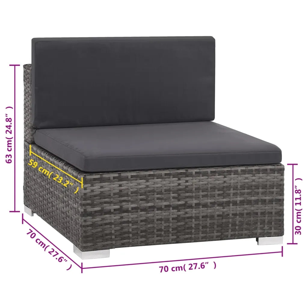 Set da Giardino 8 pz con Cuscini in Polyrattan Grigio