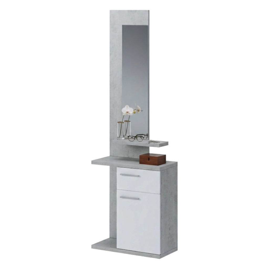 Candiolo, Mobile da Ingresso Specchio Incluso, 61x28x186h cm Grigio Cemento