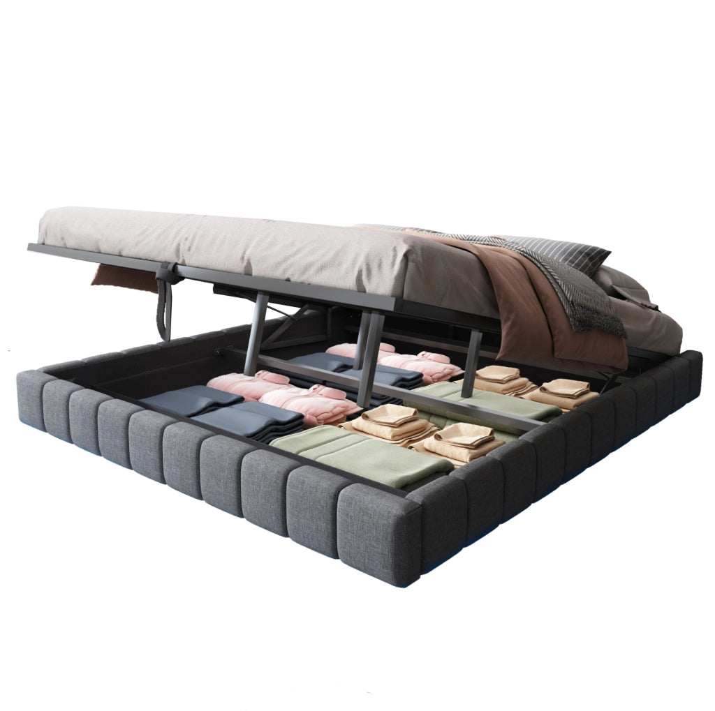 Letto imbottito sospeso 180x200 cm con LED e vano contenitore