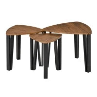 Set di 3 Tavolini da Caffè di Design Diverse Grandezze Finitura in Noce