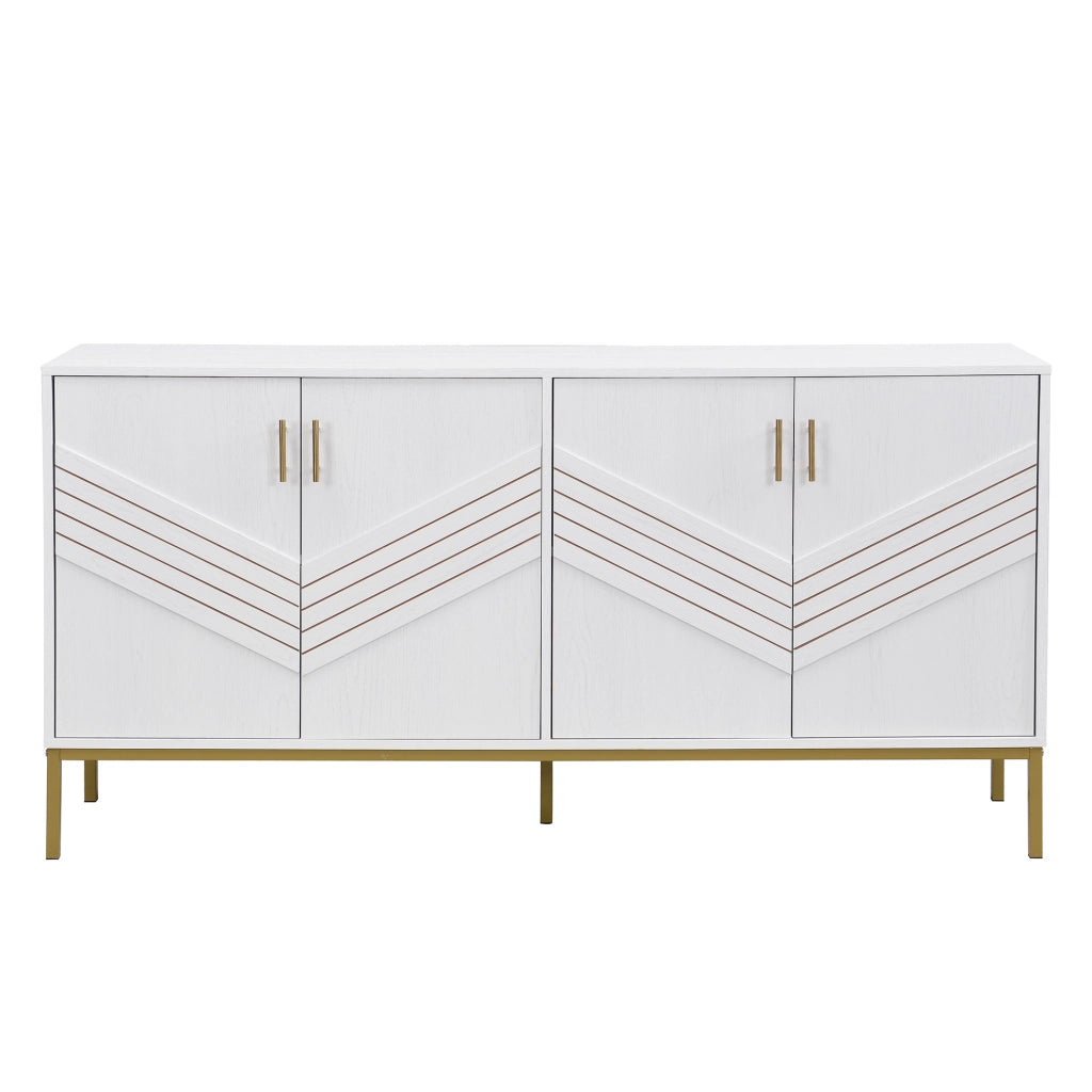 Credenza con 4 Ante e 2 Ripiani Regolabili; Design Geometrico Moderno; in MDF; 160??40??80;5 cm; Bianco