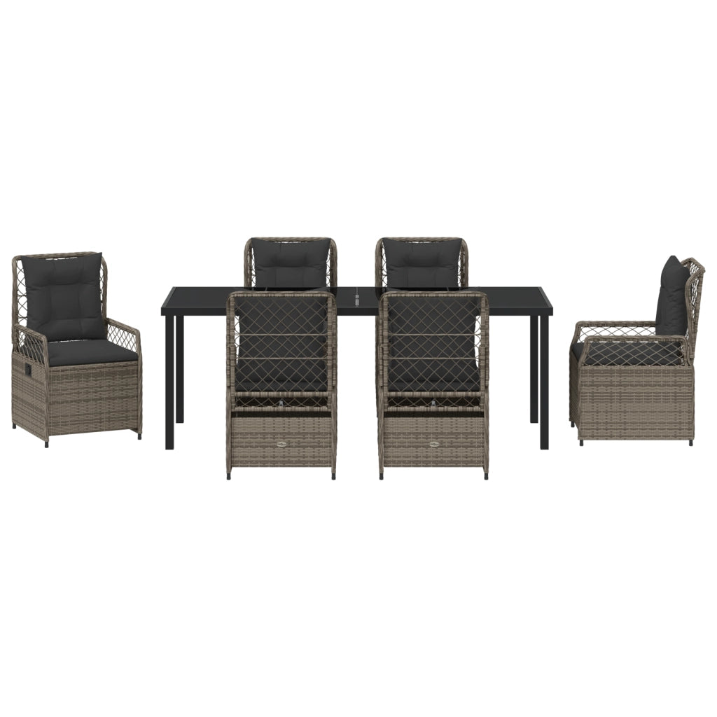Set da Pranzo da Giardino 7 Pezzi Grigio in Rattan Polietileno