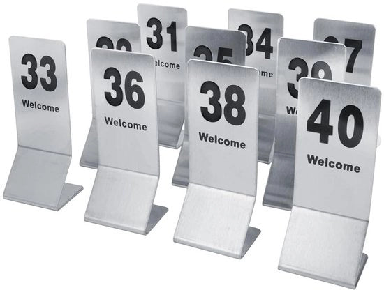 Set di numeri per tavolo da 10 - Doppia faccia numerata - Acciaio inossidabile - Otre per numeri per tavolo - Decorazione per tavolo - Per matrimoni e eventi - Carta di numerazione per tavolo