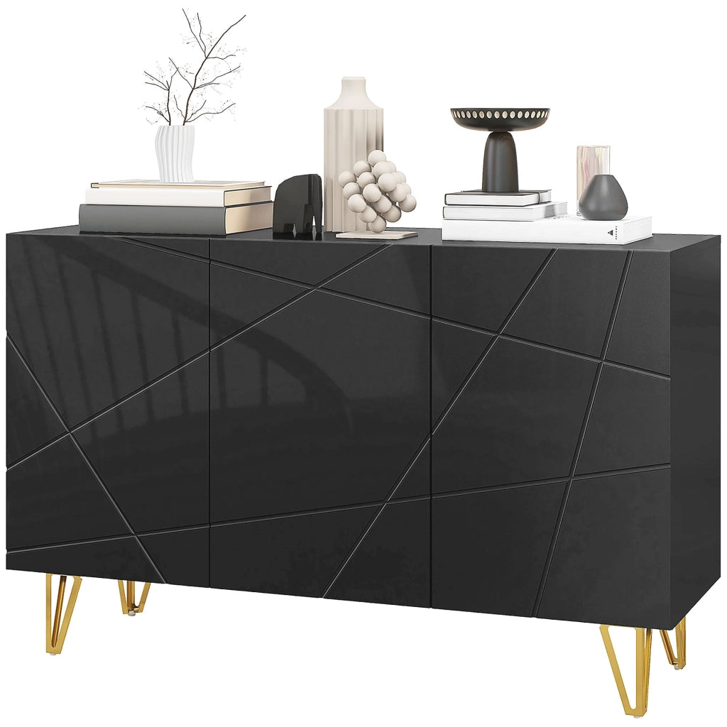 Mobile Contenitore con 2 Armadietti e Ripiano Regolabile 120x40x75 cm in Truciolato e Metallo Nero e Oro