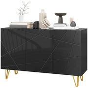 Mobile Contenitore con 2 Armadietti e Ripiano Regolabile 120x40x75 cm in Truciolato e Metallo Nero e Oro