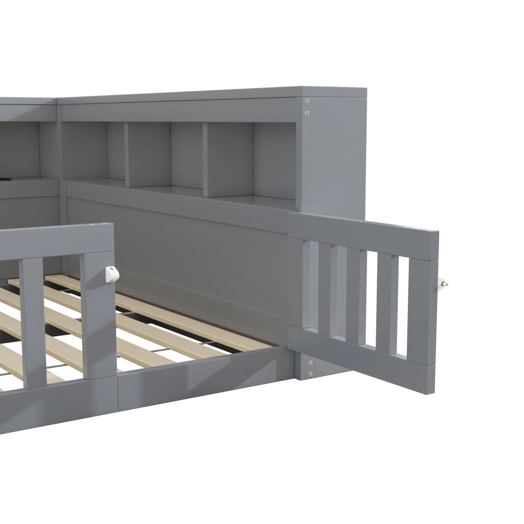 LETTO 140x190 cm Grigio in pannello truciolare con presa e USB