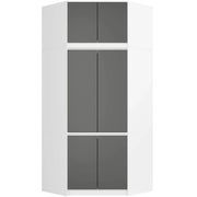 Armadio ad angolo AKORD S100 con sopralzo Bianca 100 cm 4 ante inserto frontale Grigia Grafite 100x50x235 cm