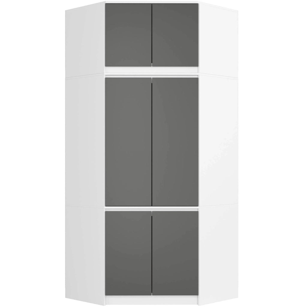 Armadio ad angolo AKORD S100 con sopralzo Bianca 100 cm 4 ante inserto frontale Grigia Grafite 100x50x235 cm