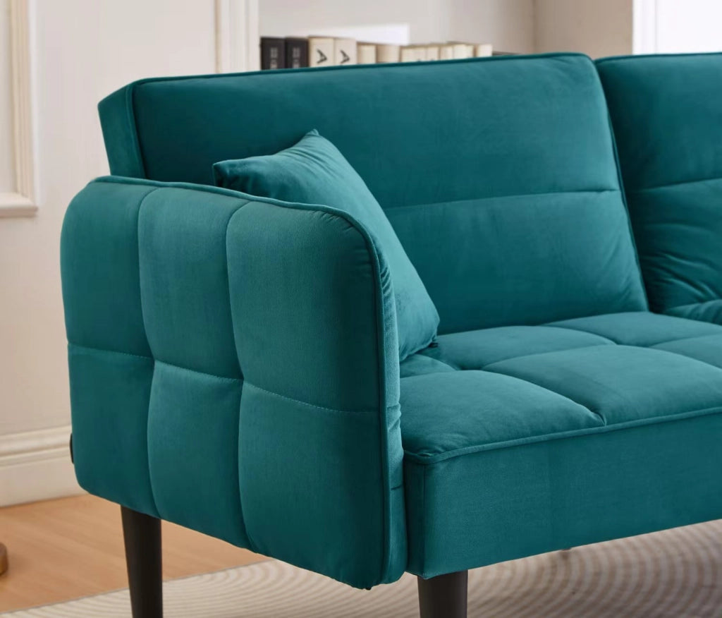 Divano letto 2 in 1 regolabile - Zephmum - Due posti, rivestimento in velluto, braccioli pieghevoli
