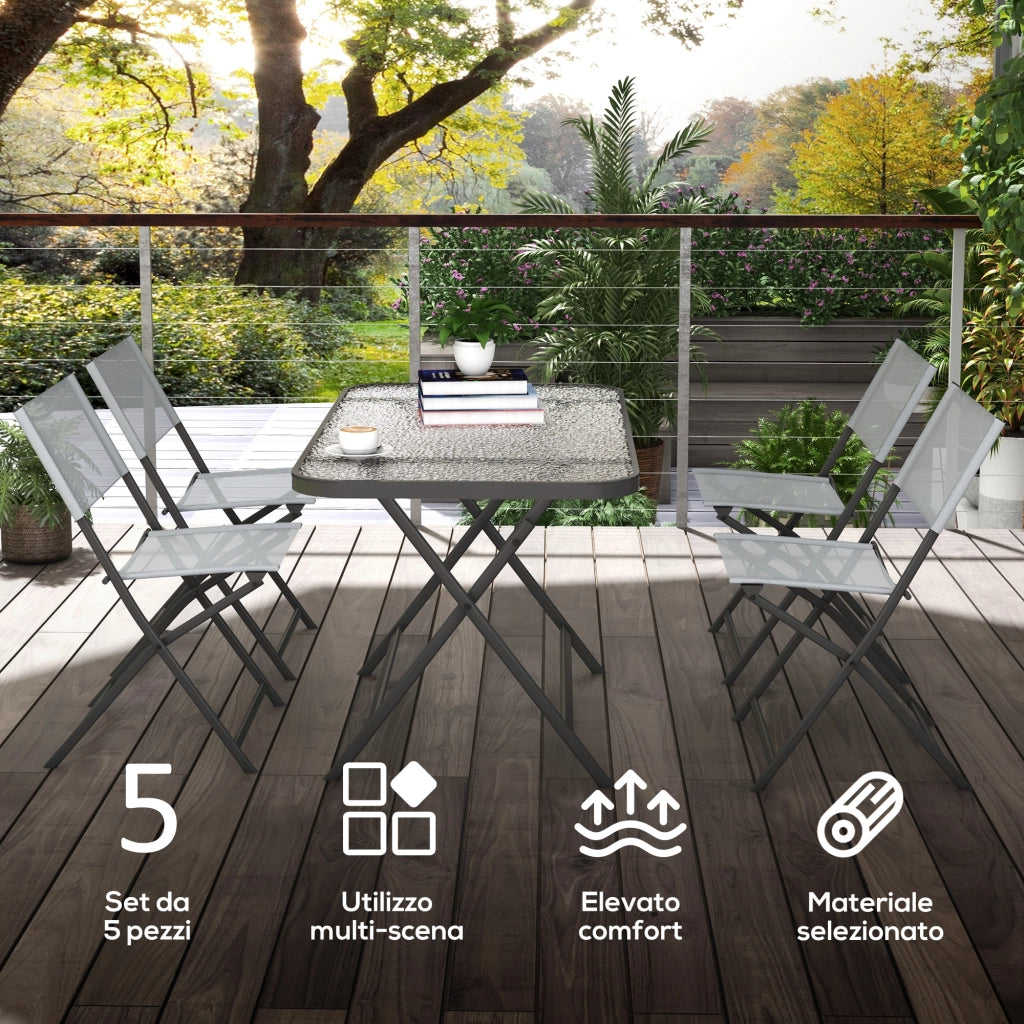 Set Giardino Tavolo e Sedie 5 Pezzi ¨C Zephmum ¨C Grigio, Pieghevole, Texteline