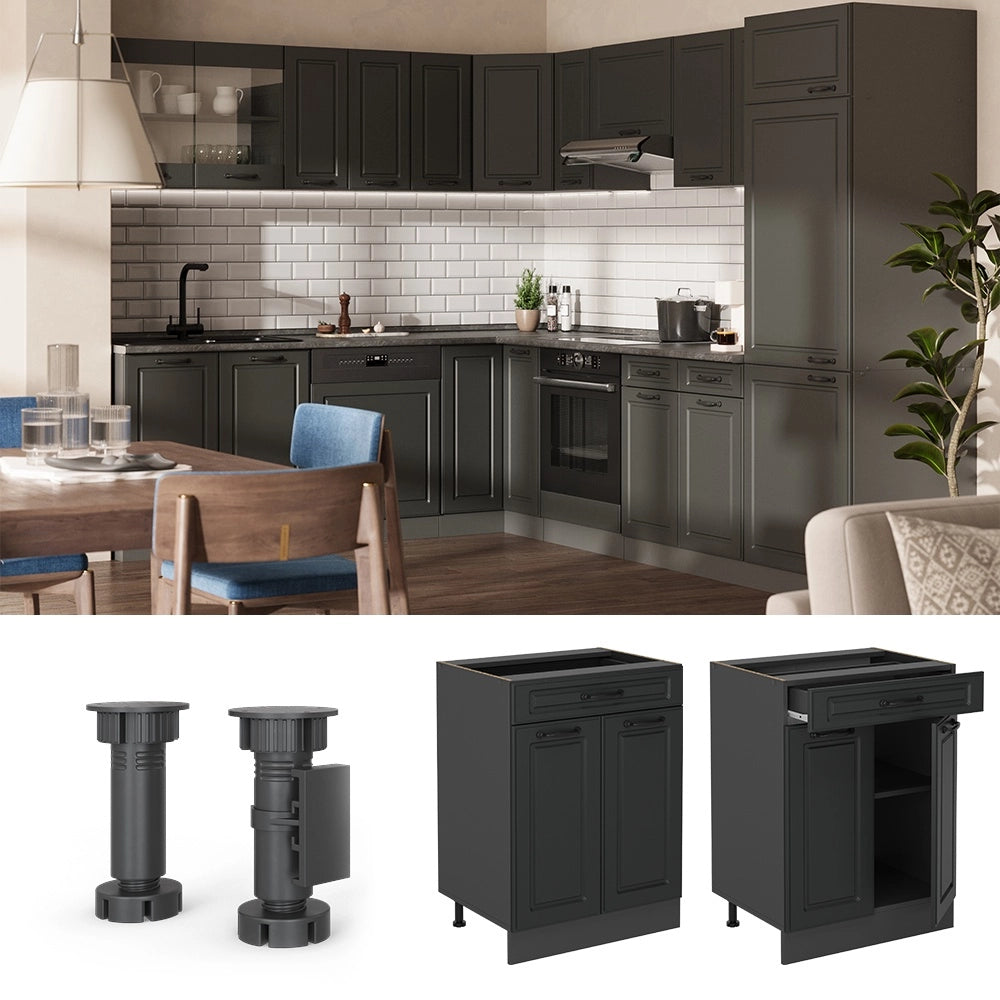 Mobiletto base per cucina R-Line Antracite rustico/Antracite 60 cm PL Marmo Vicco