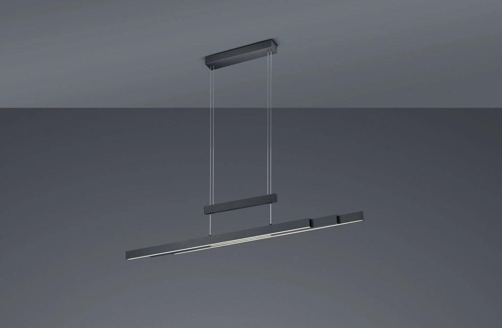TRAJAN SOSPENSIONE LED 45W 5300lm, 2700K - 5000K NERA ALLUNGABILE ESTENSIBILE INTENSITA' DIMMERABILE LUCE CALDA E FREDDA A BI-EMISSIONE L. 150CM