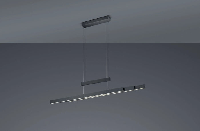 TRAJAN SOSPENSIONE LED 45W 5300lm, 2700K - 5000K NERA ALLUNGABILE ESTENSIBILE INTENSITA' DIMMERABILE LUCE CALDA E FREDDA A BI-EMISSIONE L. 150CM