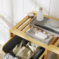 Cesto Portabiancheria 50x32x70 cm con Borsa Estraibile e Ripiano in Bambù Grigio