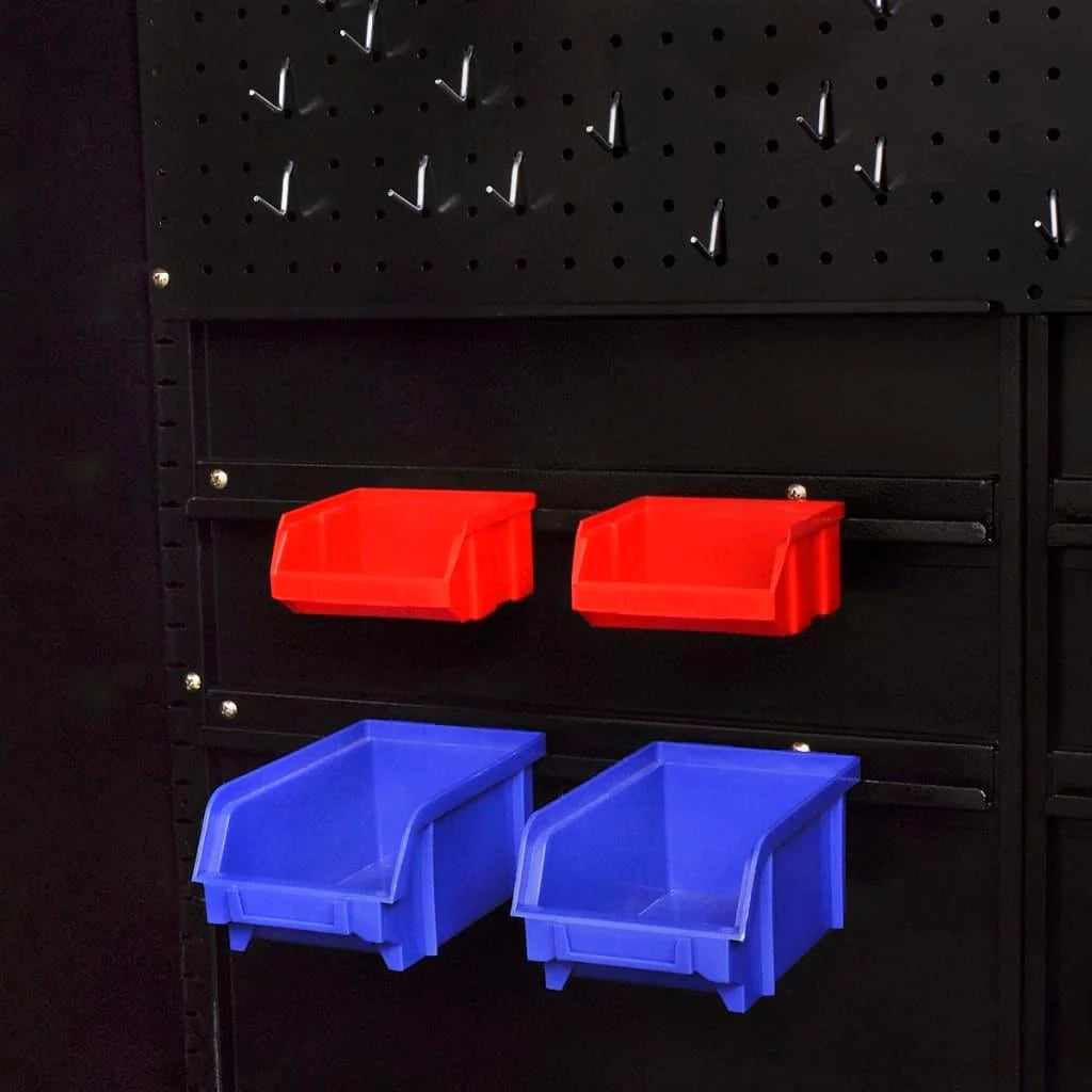 Mobiletto da officina con cassetta degli attrezzi contenitore carrello da officina 3 ripiani regolabili acciaio 180 cm rosso e nero 02_0003797