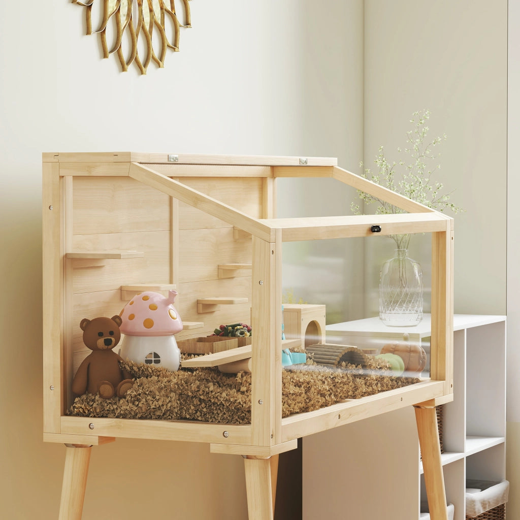 Gabbia per criceti con tetto apribile 7 piattaforme 2 altalene ¨C zephmum ¨C effetto legno naturale 110x52x101cm