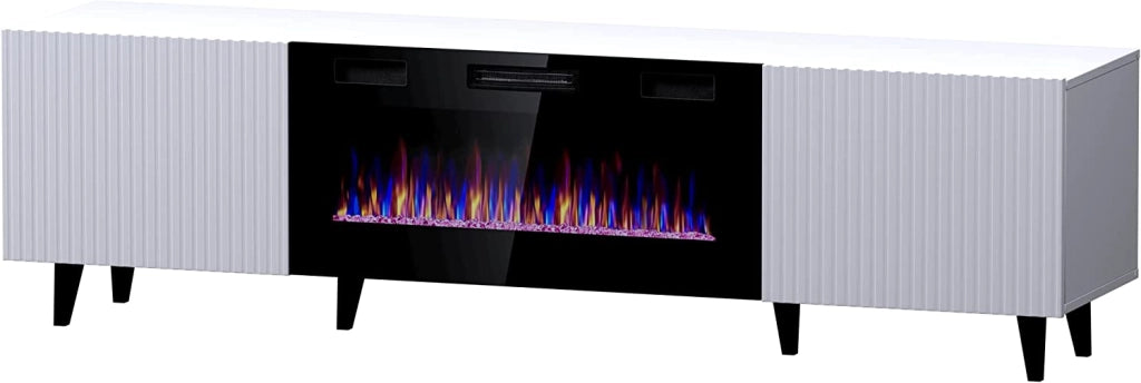MOBILE TV CON CAMINETTO ELETTRICO INCORPORATO PAFOS cm180x40x49 BIANCO OPACO