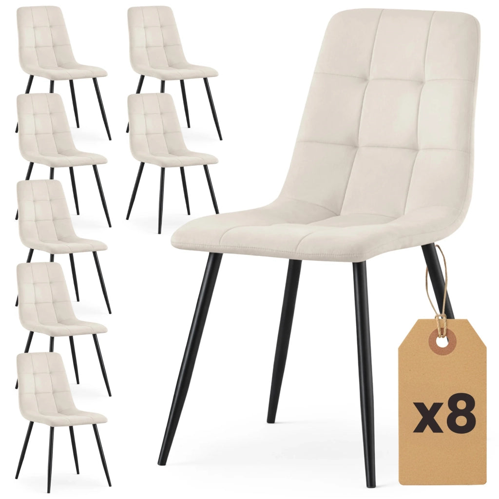 Set di 8 Sedie in velluto trapuntate NERO Beige gambe nere