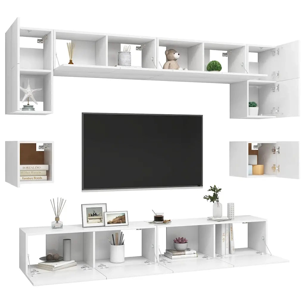 Set Mobili Porta TV 8 pz Bianco in Legno Multistrato 3078692