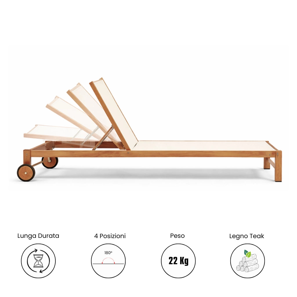Set 2 Lettini Prendisole in Legno Teak con Ruote - Java Col. Beige