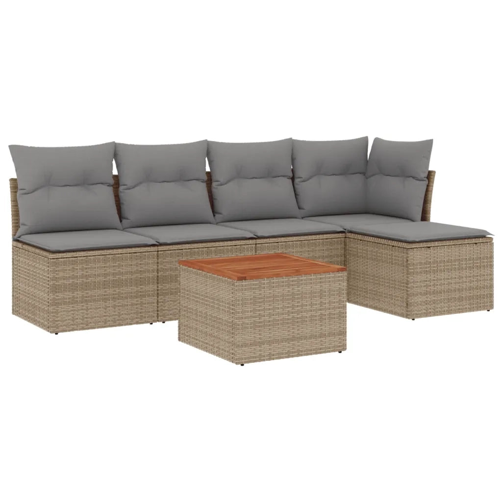 Set Divano da Giardino 6 pz | Set Salotto da Giardino con Cuscini Beige in Polyrattan