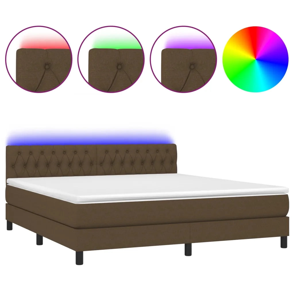 Letto a Molle Materasso e LED MarroneScuro 180x200cm in Tessuto 3133416