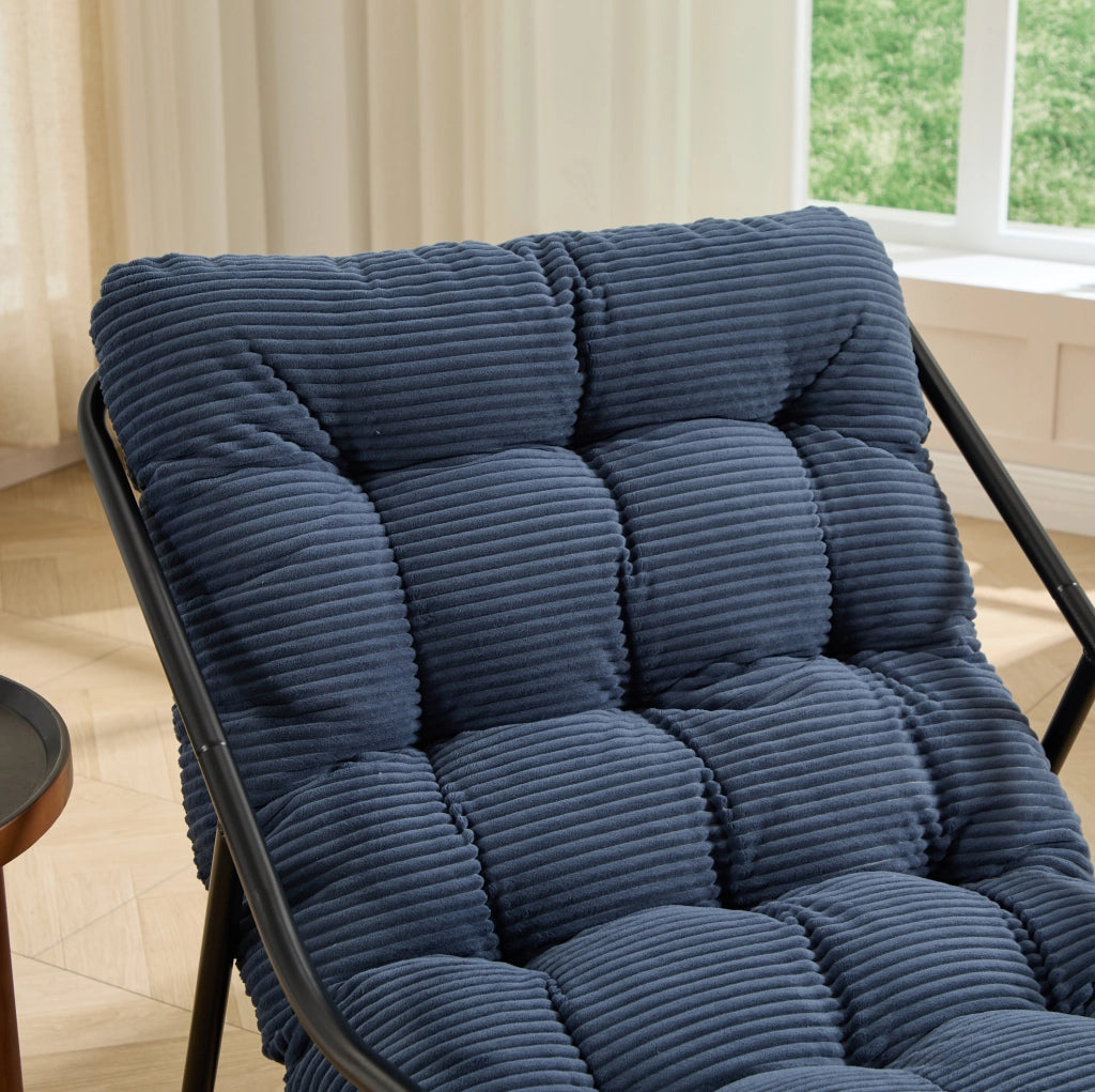 Sedia a dondolo da esterno in acciaio 75x116x82 cm con cuscino spesso in velluto a coste blu navy