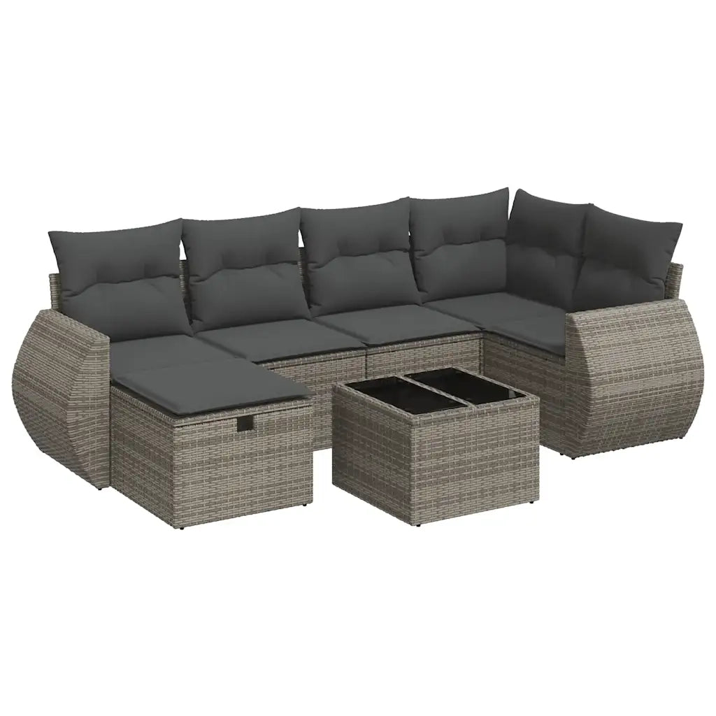 Set Divani da Giardino 7 pz con Cuscini Grigio in Polyrattan 3325596