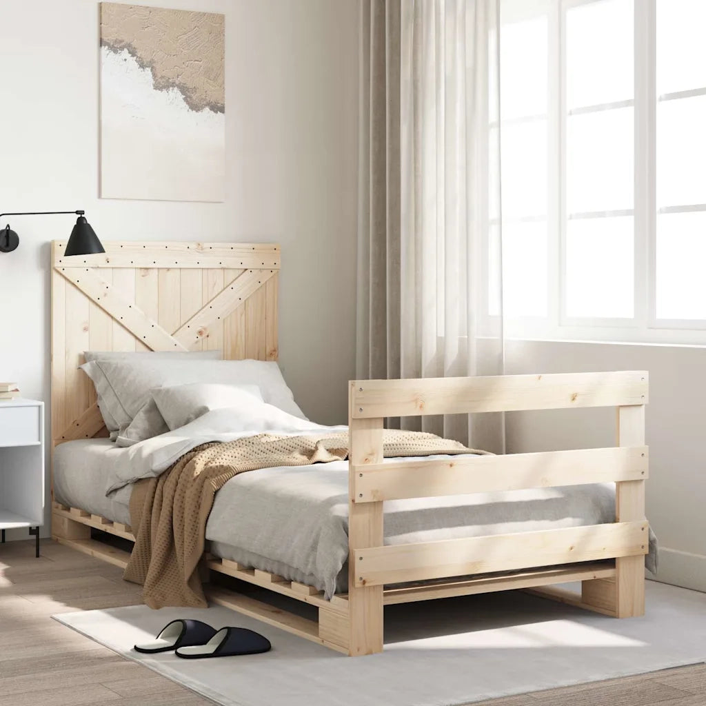 Letto singolo | Letto per adulti | Giroletto con Testiera 90x200 cm in Legno Massello di Pino