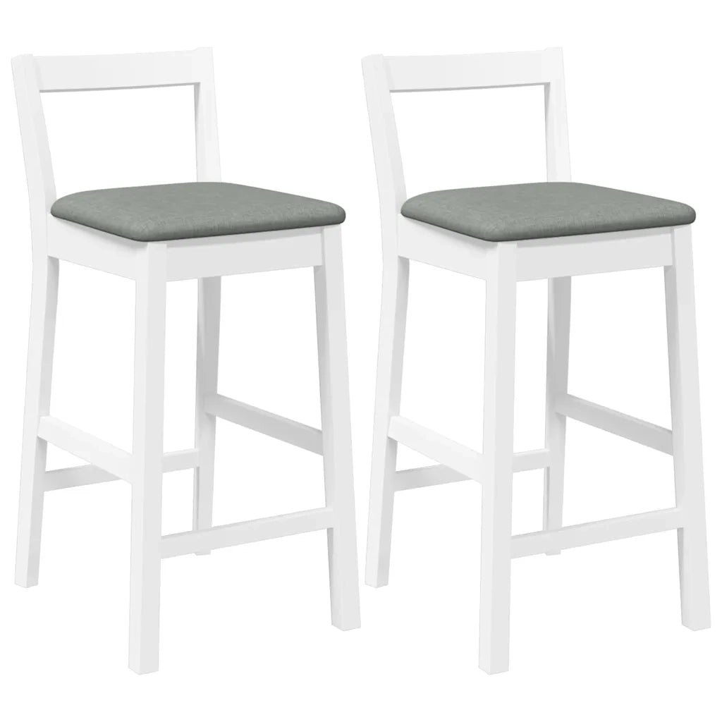 vidaXL Sgabelli da Bar con Cuscini 2 pz Bianco Legno Massello di Hevea