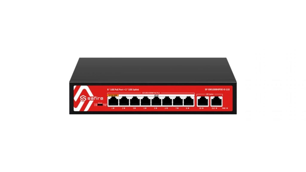 Safire SF-SW1008HIPOE-G-115 Switch Gigabit 8 Porte PoE + 2 Uplink Hi-PoE 60W 115W Watchdog