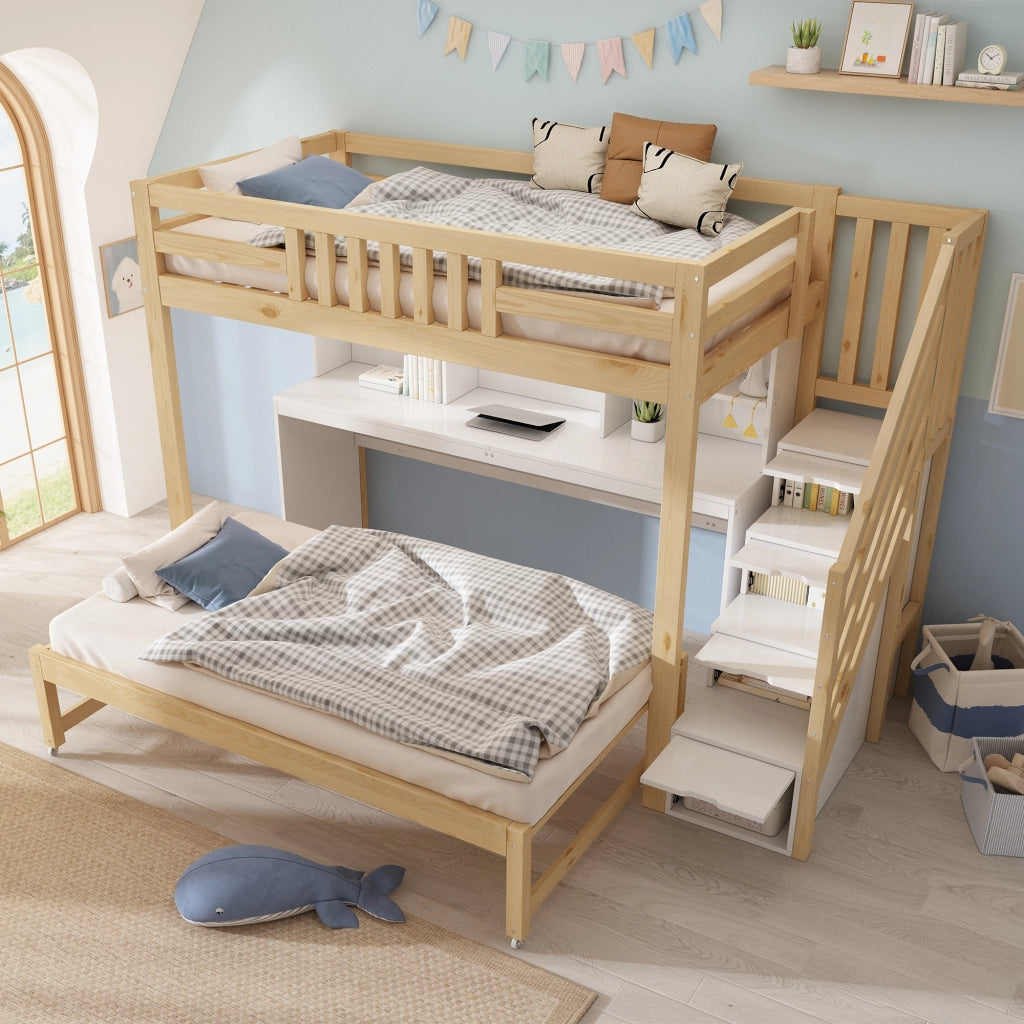 letto a castello in legno bianco e rovere 97 x 254 cm