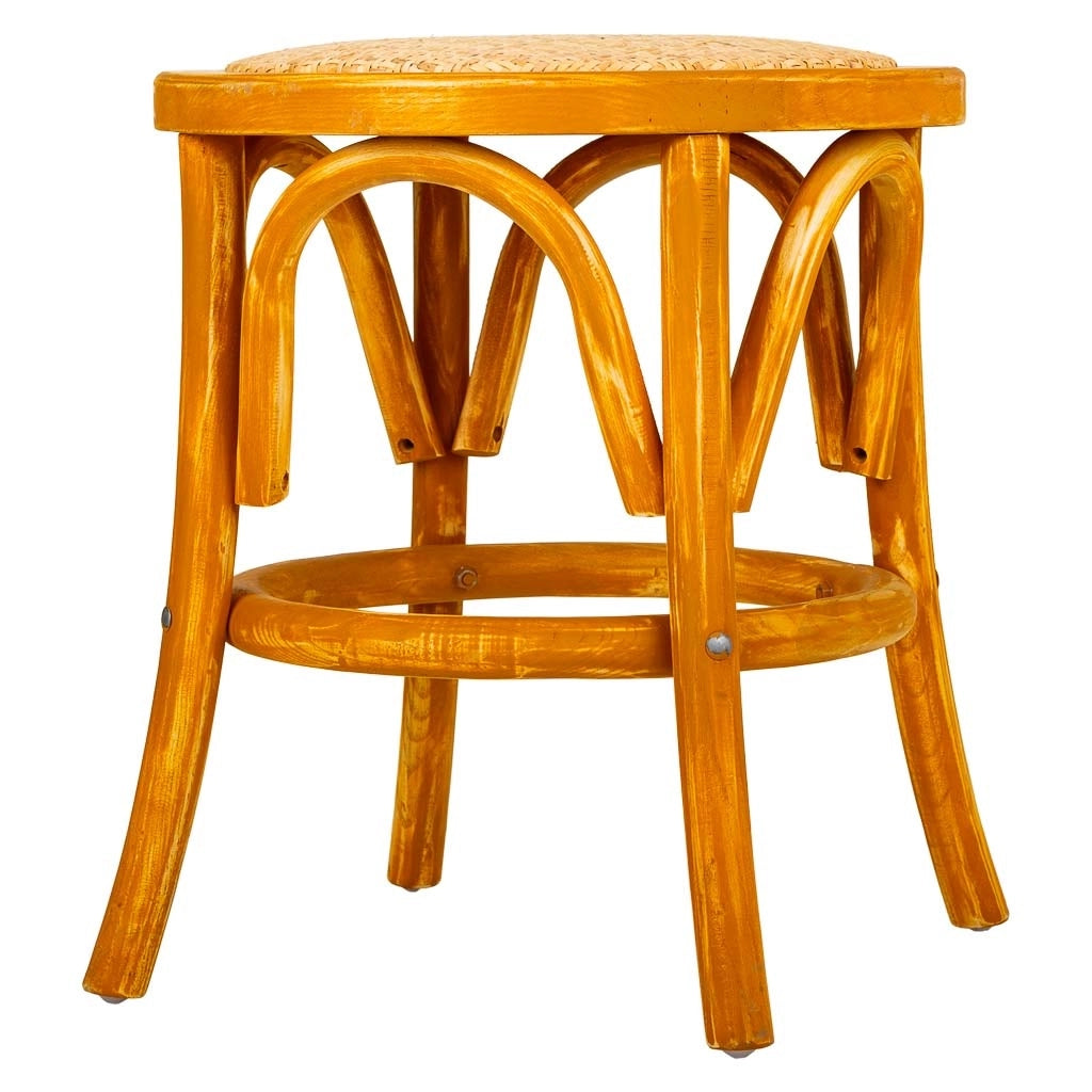 Sgabello in legno e seduta in rattan marrone d40x45h