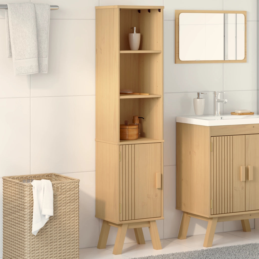 Mobile da bagno  Marrone 35x30x159 cm in legno massello di pino