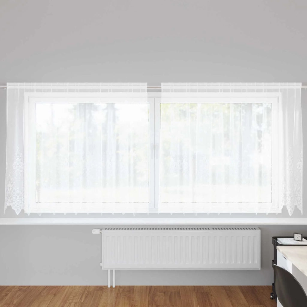 Tenda in Pizzo con tende Bianco 160 x 300 cm Poliestere 4107778