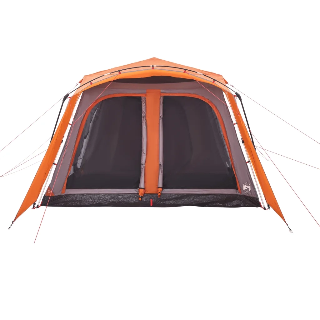 Tenda Famiglia Portico 9 Pers.-Tenda da campeggio Grigio Arancione Rilascio Rapido