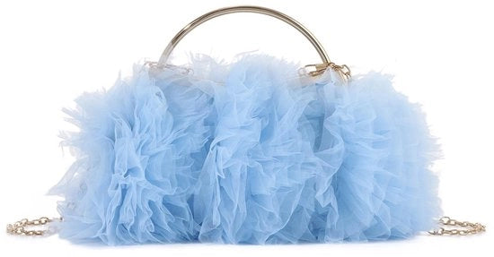 Borsa da sera in tessuto di organza per signora, clutch mesh elegante con catena per festa, gala, matrimonio in organza, borsa da sposa