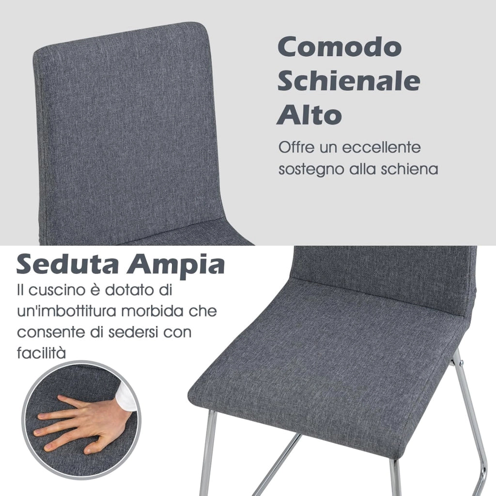 Set di 2 Sedie per Sala da Pranzo 52 x 47 x 88 cm, Sedie Imbottite per Cucina con Schienale Pieghevole e Struttura in Metallo, Adata per Ristorante, Grigio