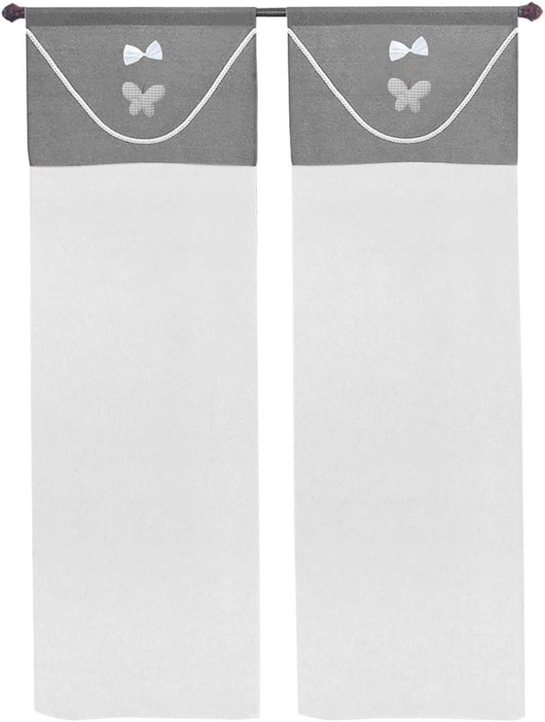 Tende Finestre Porta Interno Tessuto Semitrasparente Shabby Chic Farfalla Coppia Grigio - 60x150 Cm