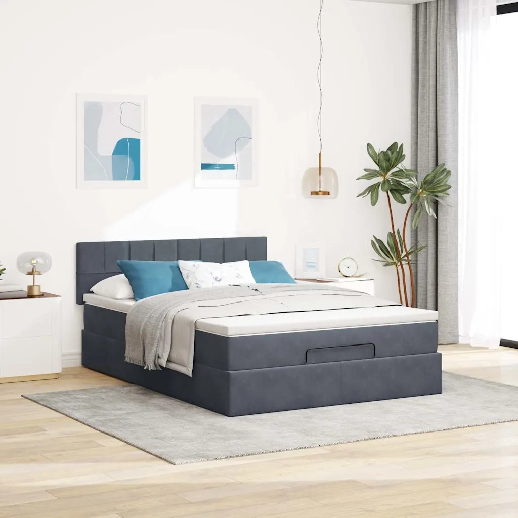 Struttura Letto Pouf con Materasso 140x200 cm in Velluto