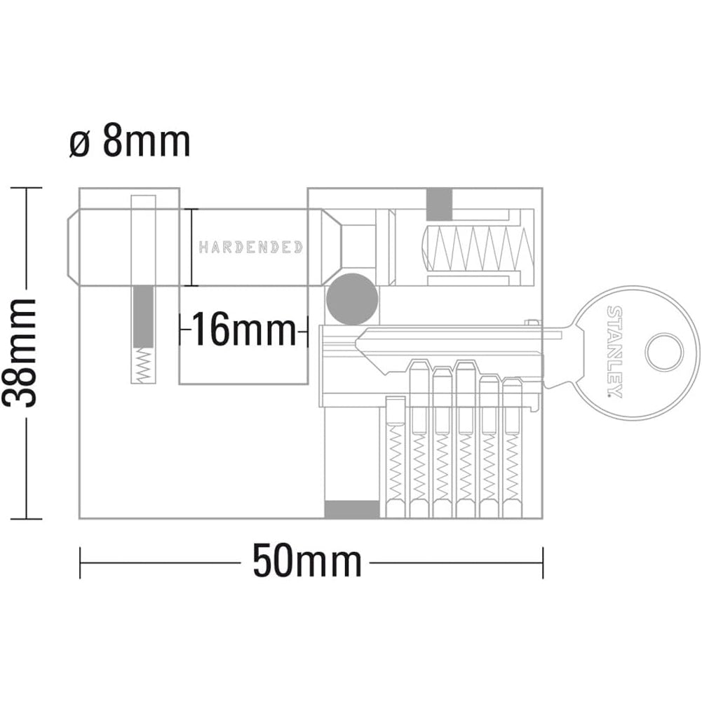 Lucchetto Rettangolare Baionetta in Acciaio Temperato con 3 Chiavi 50 mm Stanley