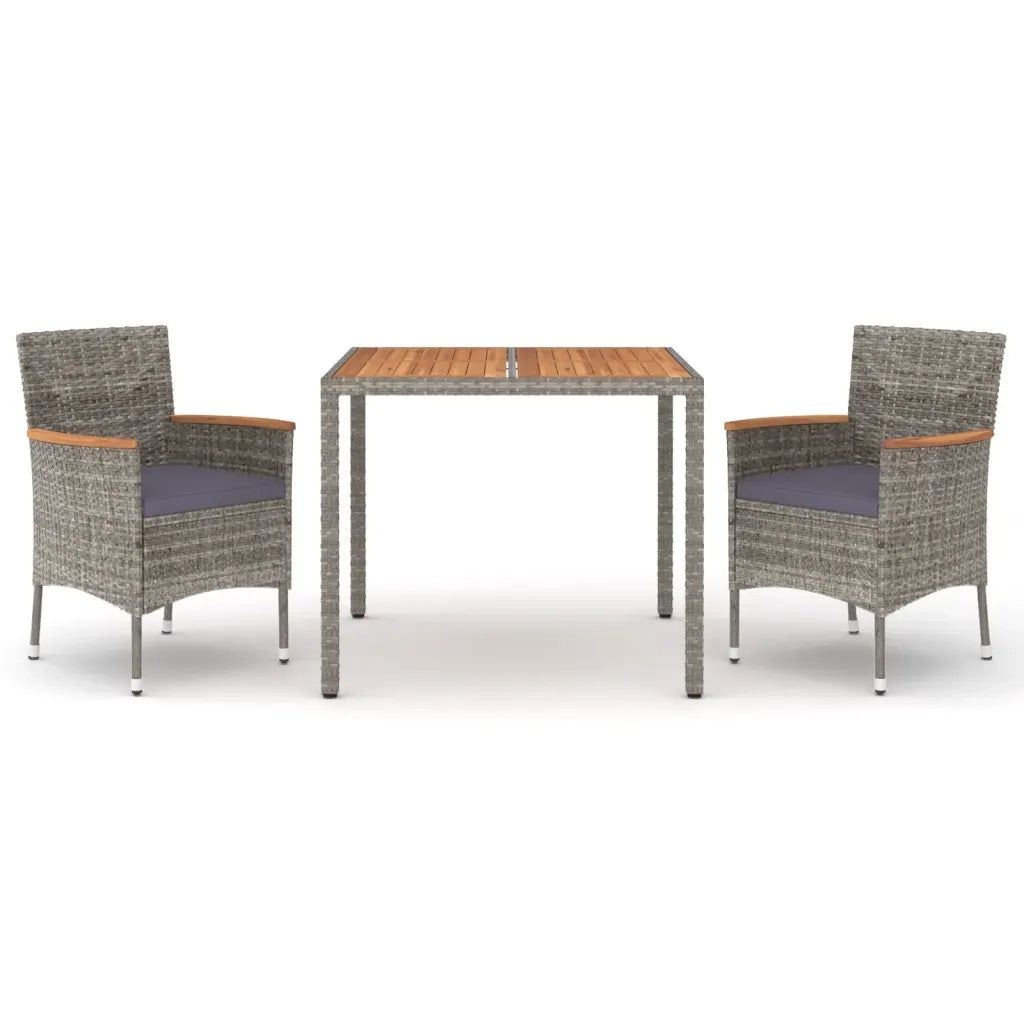 Set da Pranzo da Giardino 3 pz con Cuscini in Polyrattan Grigio