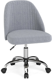 Sedia da Ufficio, Sedia da Scrivania Moderna senza Braccioli, con Schienale Curvo e Seduta Imbottita, Regolabile in Altezza con Rotelle Lisce per Camera da Letto (Grigio)